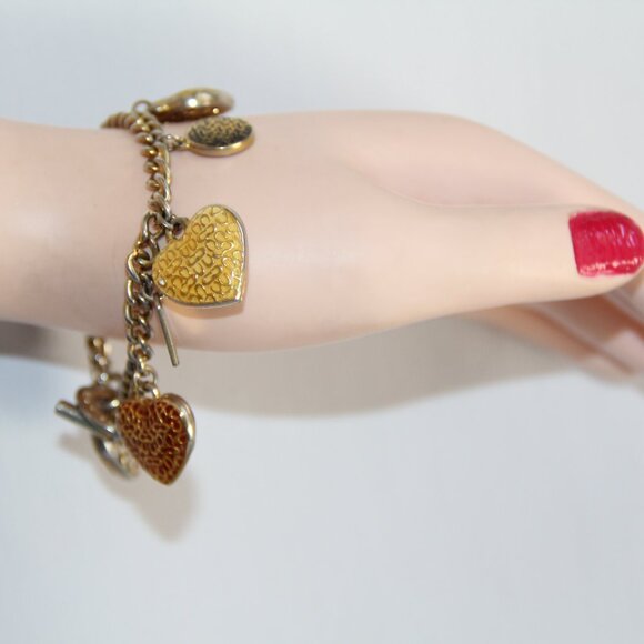 RARE Coach Puffed Heart & Disc Charm Bracelet. Limited Edition - Picture 1 of 15